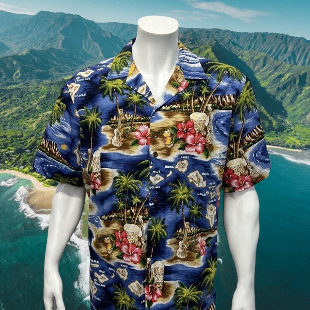 Vintage RJC Hawaiian Islands Aloha Luau Tropical Shirt Made in the USA Size XL